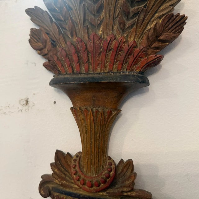 1950s Neo Classic Style Lacquered Wood Florentine Wall Sconces - Set of 2 For Sale - Image 9 of 13