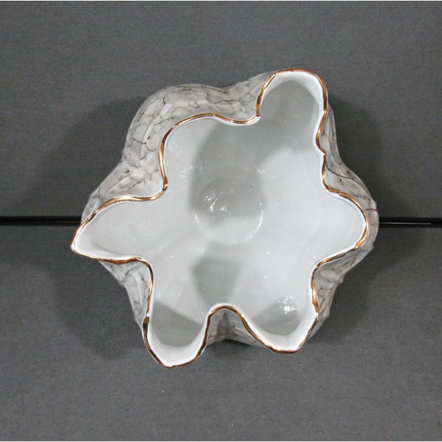Gray Kavana Décor Sculptural White & Gray Porcelain Vase With Gold Ruffled Rim For Sale - Image 8 of 14