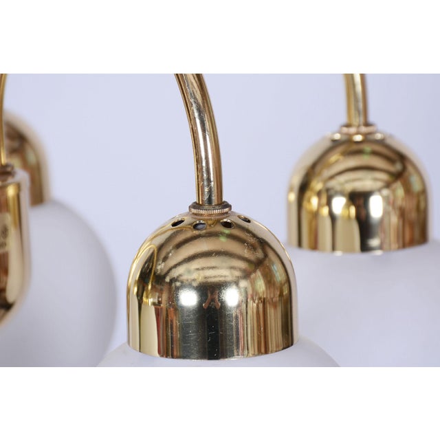 Metal Mid-Century Chandelier in Brass and Opaline Glass, Czech, 1950s For Sale - Image 7 of 16