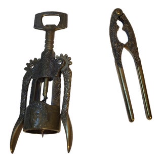 Vintage Brass Wine Bottle Opener Nut Cracker For Sale