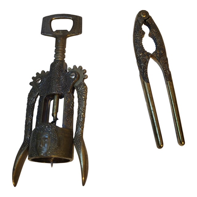 Vintage Brass Wine Bottle Opener Nut Cracker For Sale
