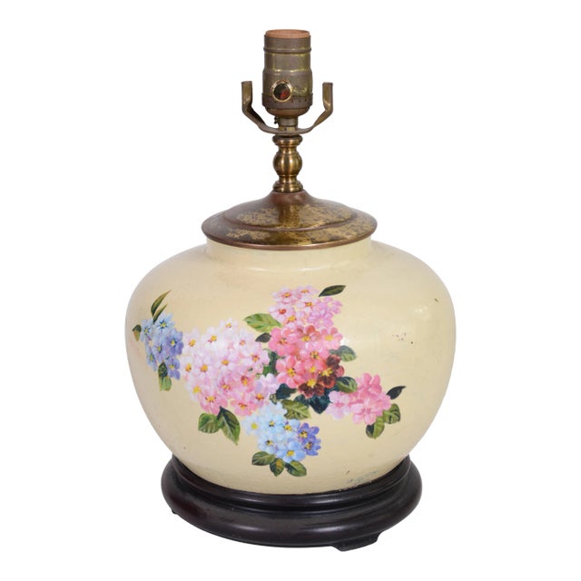 Hand-Painted Flower Porcelain Vase Table Lamp For Sale