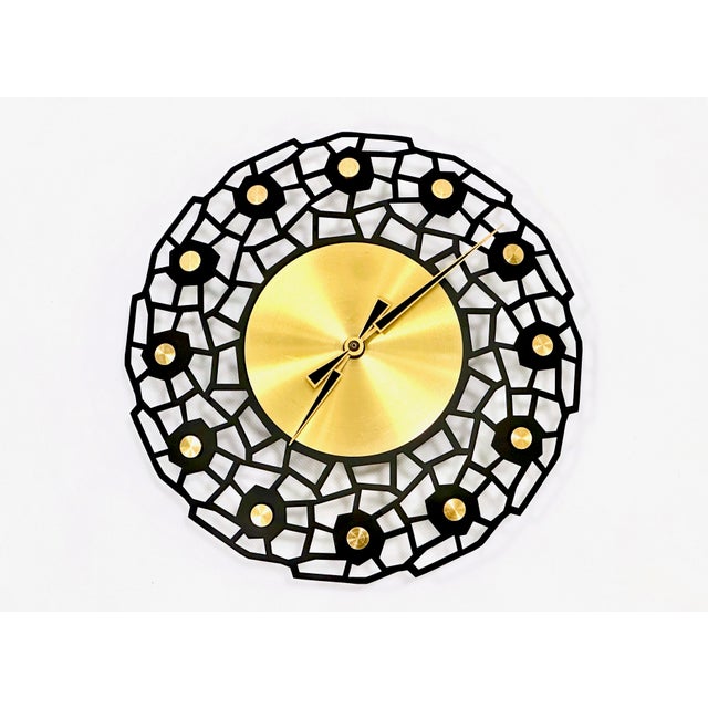 Metal Mid-Century Brass & Steel Wall Clock from Weimar, 1960s For Sale - Image 7 of 7