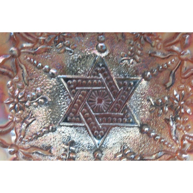 Northwood Purple Carnival Glass Star of David and Bows Ruffled Footed Bowl For Sale - Image 11 of 13