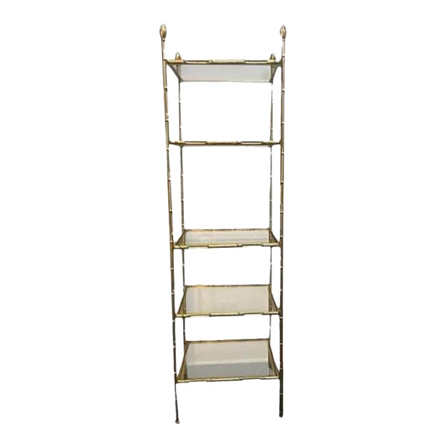 Vintage Chinoiserie Metal & Glass Etagere Display Shelf For Sale