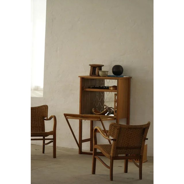 Mid-Century Modern Danish Bar Cabinet in Oak with Green Glass, 1960s For Sale - Image 13 of 18