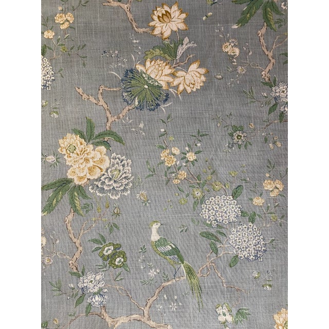 Textile Oriental Bird Signature Soft Blue by G P & J Baker Designer Linen Blend Fabric 2 6/8 Yards For Sale - Image 7 of 7