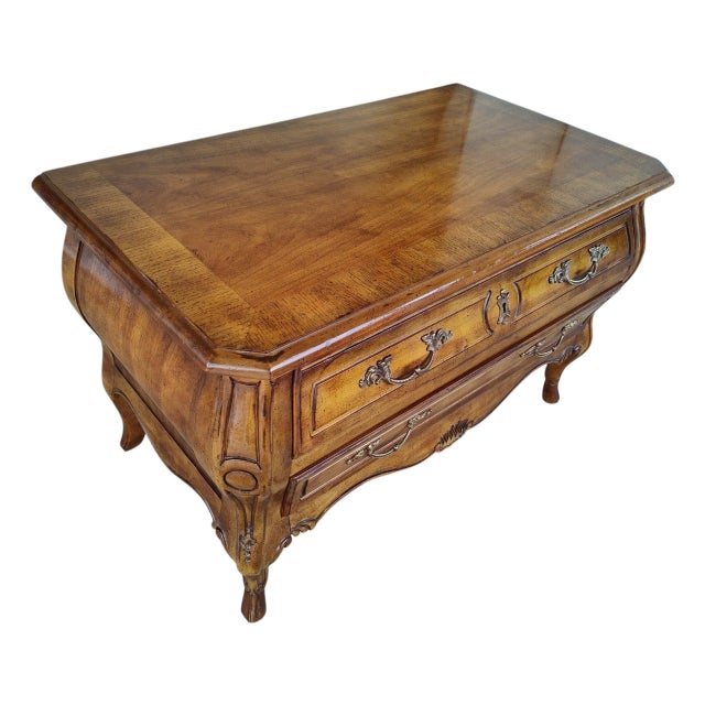 Brown Vintage Drexel Heritage French Provincial Fruitwood Bombe Bombe Low Commode Nightstand Chest For Sale - Image 8 of 13