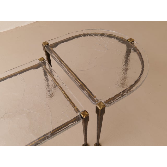 Brutalist Wrought Bronze and Crystal Glass Coffee Table by Lothar Klute, 2001, Set of 3 For Sale - Image 10 of 12