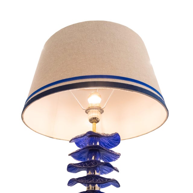 Blue Murano Glass Leaf Table Lamps, 1980s, Set of 2 For Sale - Image 4 of 8