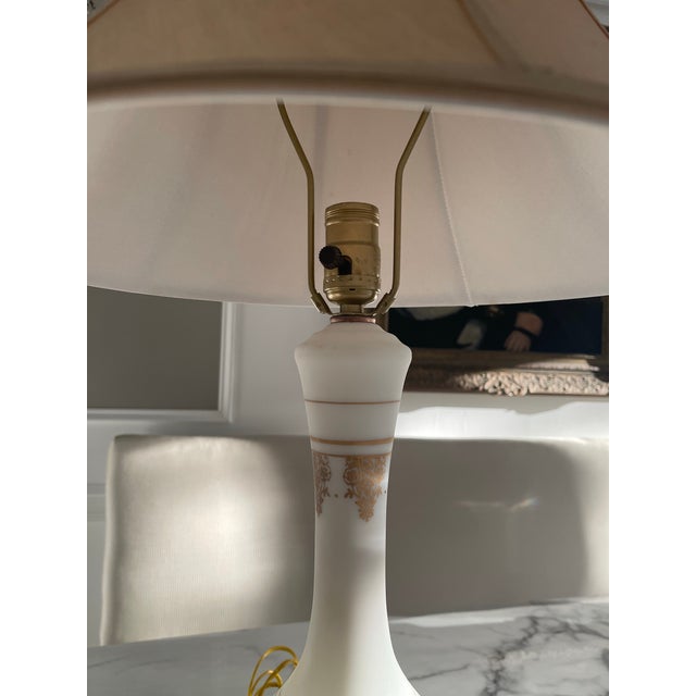 Vintage French Milk Glass Lamp With Petite French Detailing Completely Restored For Sale - Image 4 of 7