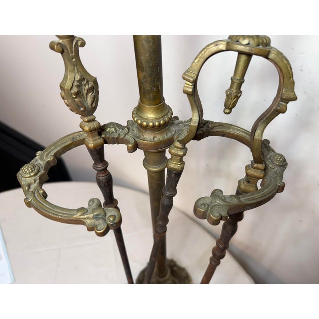 Antique Ornate 19th Century Gilt Bronze Brass Fireplace Tool Tongs Shover Set For Sale - Image 11 of 12