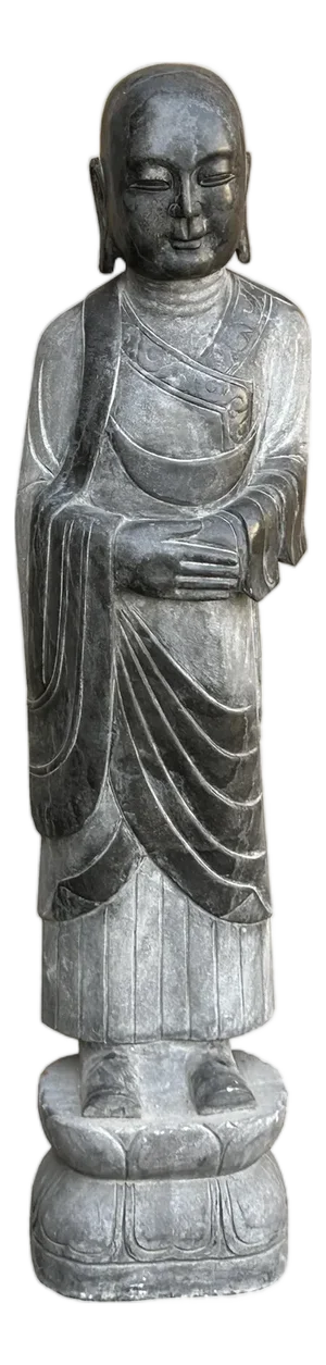 Chinese Weathered Black Gray Patina Stone Standing Monk Luohan Arhat Statue