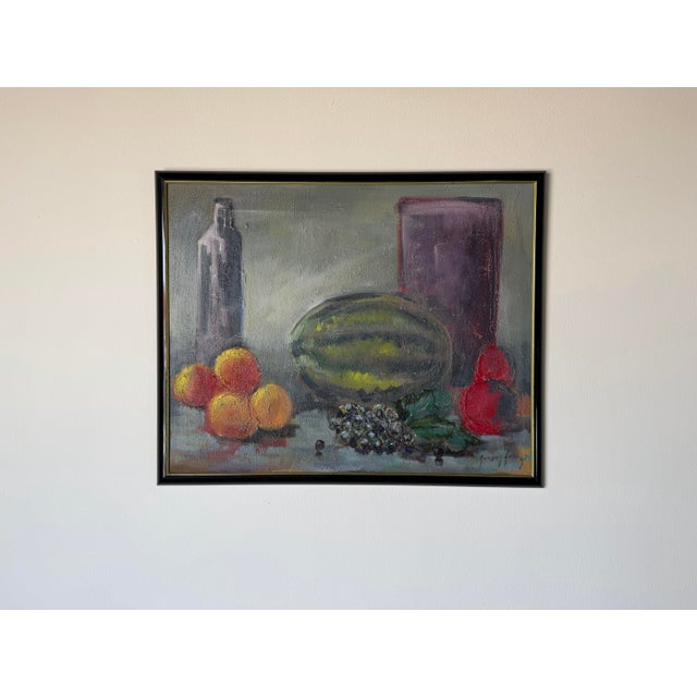 Mid-Century Modern 1970s Vintage Gasper Gunhz Modernist Still Life Fruits Oil on Canvas Painting, Framed For Sale - Image 3 of 11
