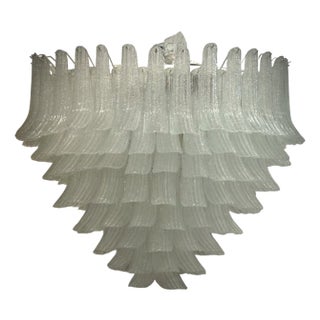 Mid-Century Murano Round Transparent White Color Chandelier and Pendant For Sale