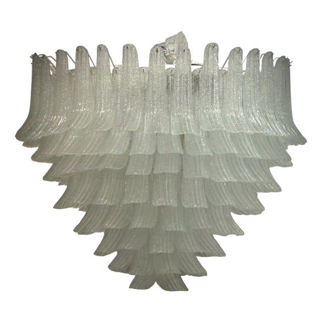 Mid-Century Murano Round Transparent White Color Chandelier and Pendant For Sale