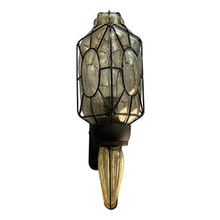 Clear Murano Glass Wall Light with Black Metal Frame, Italy, 1980s For Sale
