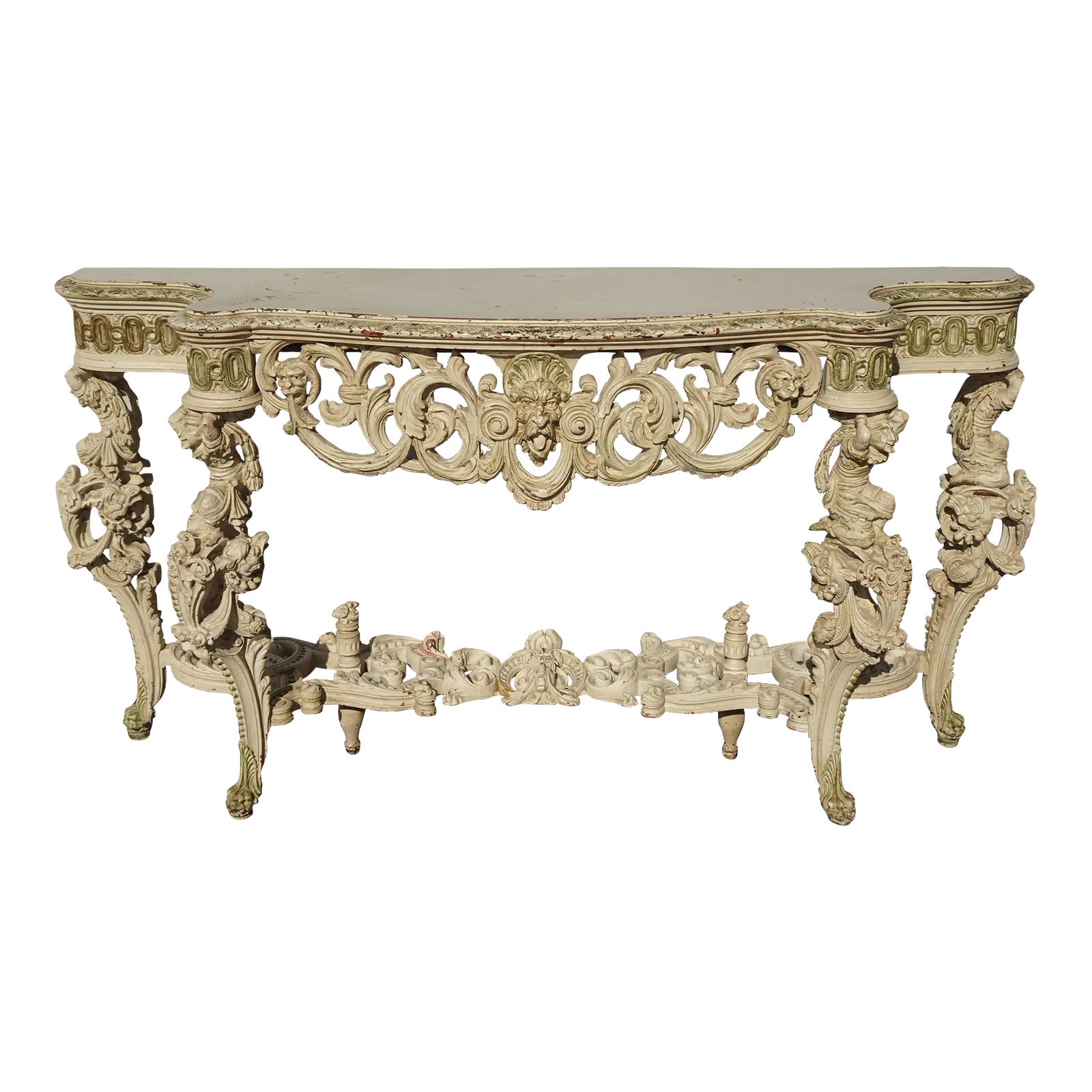 Antique Italian Console Table White French Louis XIV Ornate Carved ...