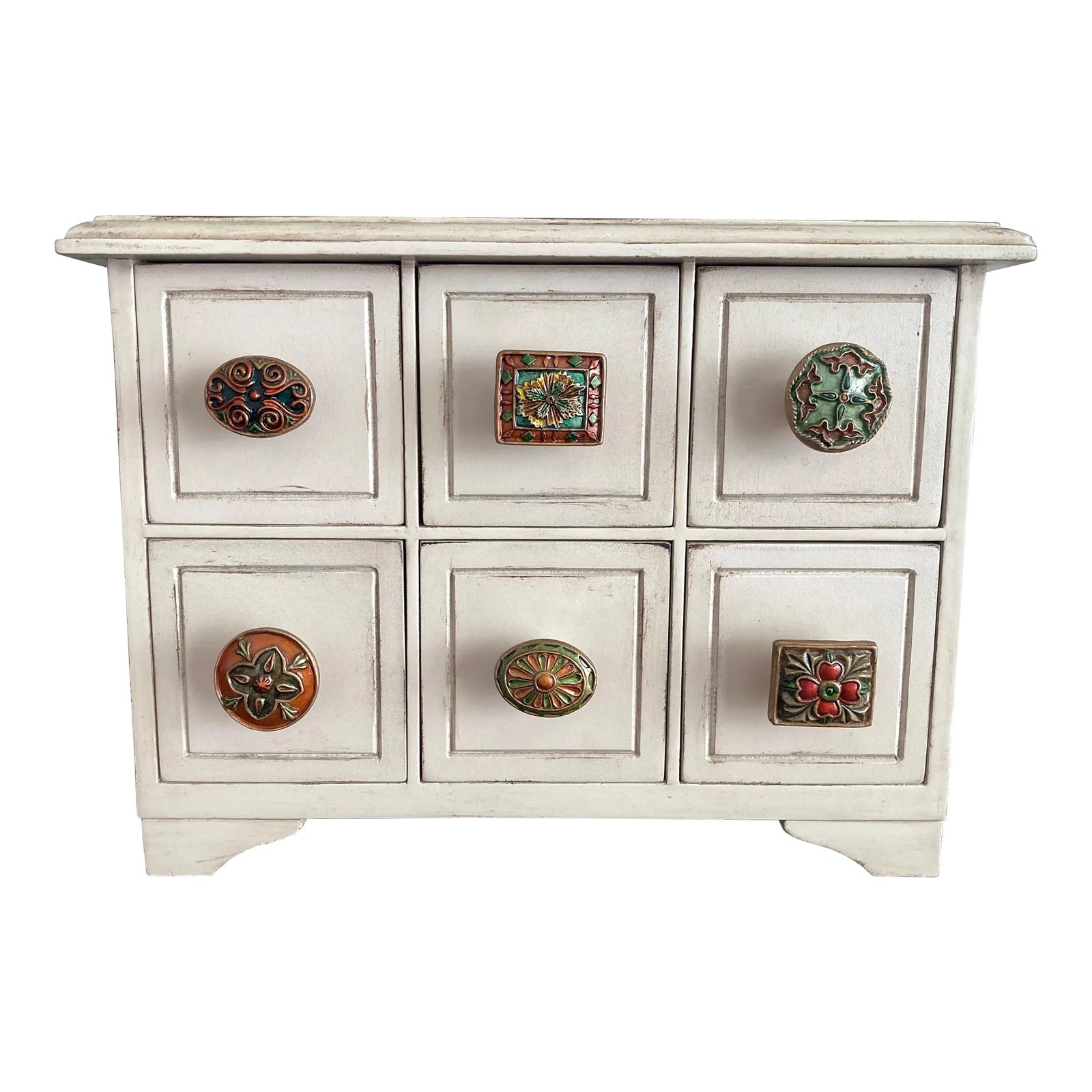 Late 20th-Century Antiqued & Distressed Solid Wood Six-Drawer Tabletop ...