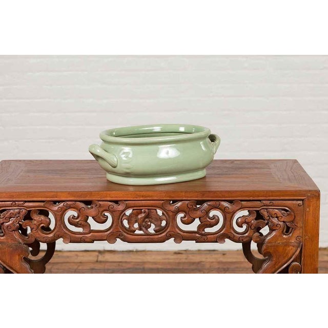 Chinese Vintage Celadon Foot Bath with Two Handles and Foliage Motifs For Sale - Image 12 of 13