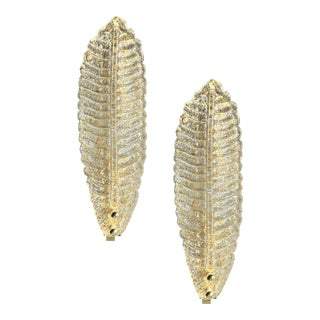 Italian Venetian Gold "Graniglia" Leave Murano Glass Walls Sconce - a Pair For Sale