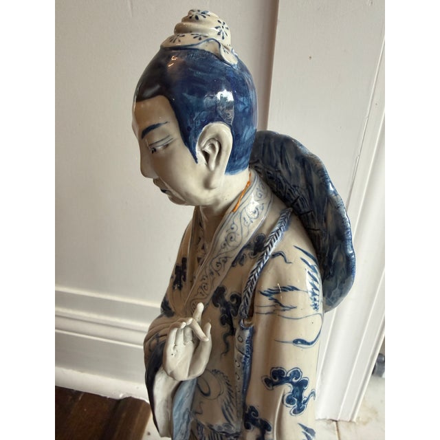 Antique Chinese Porcelain Immortal Statue, Blue & White China Crab Figural For Sale - Image 10 of 12