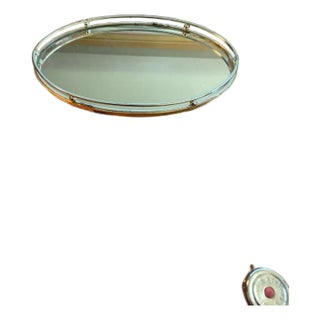 Vintage Mid-Century Hollywood Regency Oval Brass Mirrored Vanity Tray For Sale