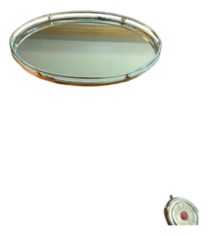 Vintage Mid-Century Hollywood Regency Oval Brass Mirrored Vanity Tray