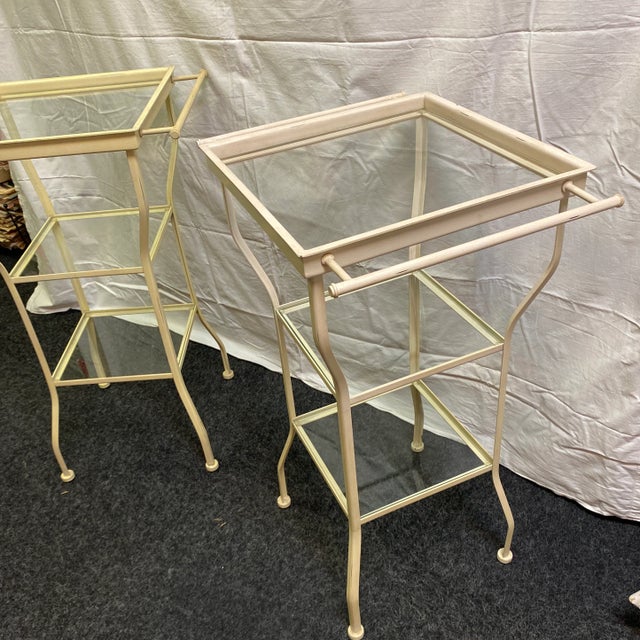 Metal Glass Shelf Side Tables - A Pair For Sale In Sacramento - Image 6 of 11