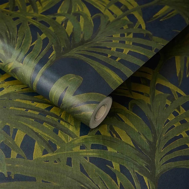 English House of Hackney Palmeral Wallpaper - Midnight & Green, Sample For Sale - Image 3 of 4