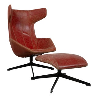 Set of Take a Line for a Walk 389 Lounge Chair and Ottoman in Red Leather by Alfredo Häberli for Moroso For Sale