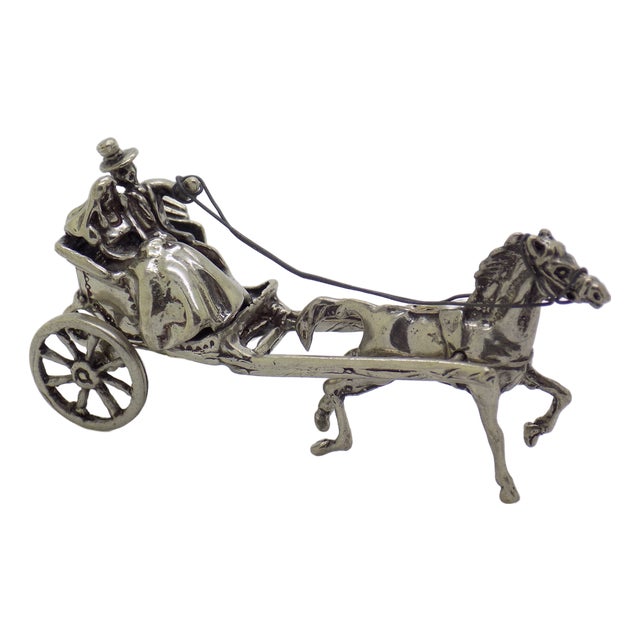Vintage Italian Handmade Sterling Silver 925 Just Married Carriage with Horse Figurine, 1970s For Sale