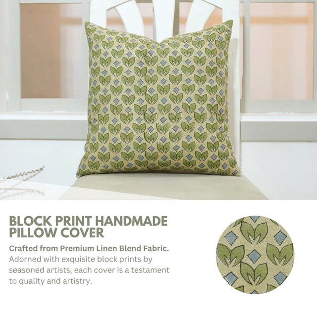 Elevate your home decor with this handcrafted green cushion cover by Fabdivine, made from a premium linen blend. Featuring...
