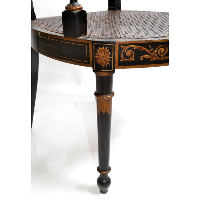 Pair of Regency Ebonized and Gilded Antique Armchairs With Hand Woven Cane Seats For Sale - Image 9 of 13