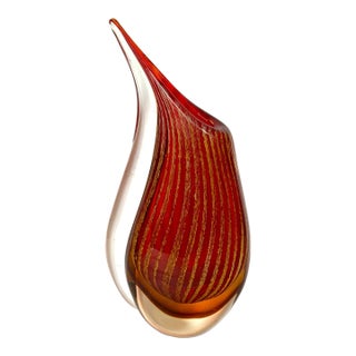 Art Glass Vase in Red and Gold From Monarch Glass Studio For Sale
