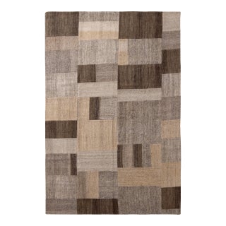 1950s Vintage Mid-Century Kilim Wool Beige Brown and Gray Patchwork Pattern For Sale