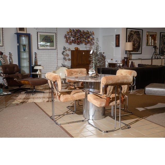 Guido Faleschini for I4 Mariani Set of 4 Vintage Tan Suede Fabric Tucroma Chairs For Sale - Image 13 of 13