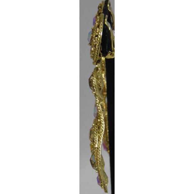 Thelma Deutsch Amber Aurora Borealis Stones Pendant Earrings 1980s- a Pair For Sale - Image 4 of 6