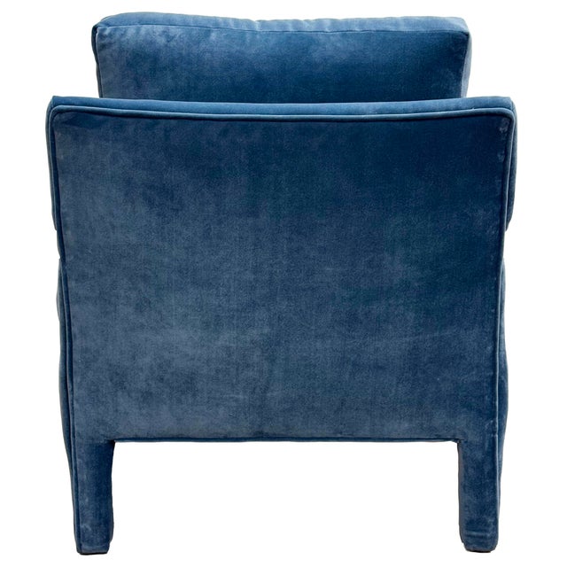 Vintage Newly Upholstered MCM Blue Velvet Parsons Chair For Sale - Image 9 of 11