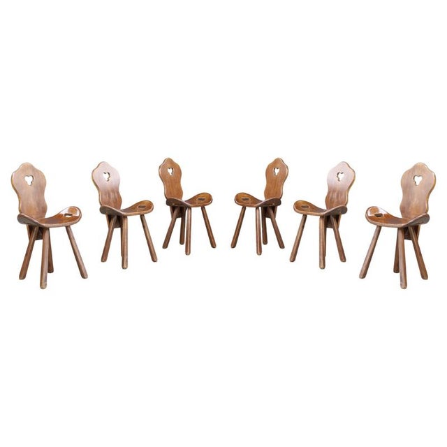 Brutalist Saddle Chairs in Stained Beech, France, 1950s, Set of 6 For Sale - Image 9 of 9