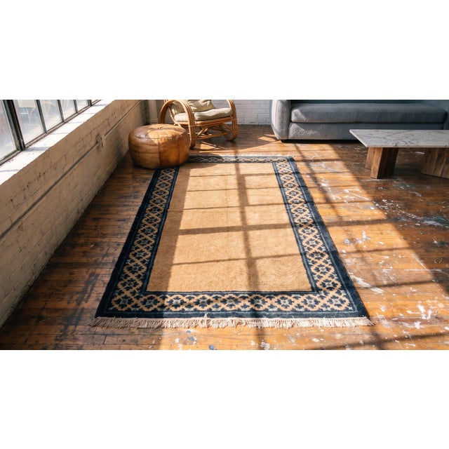 1900s Beige Open Field Antique Chinese Peking Rug 3'0" X 5'10" Handknotted Wool Carpet For Sale In New York - Image 6 of 8