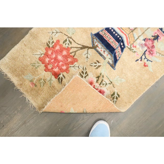 Cream Early 20th Century Zabihi Collection Stunning Ivory Chinese Batou Floral Rug - 3'1" x 4'2" For Sale - Image 8 of 10