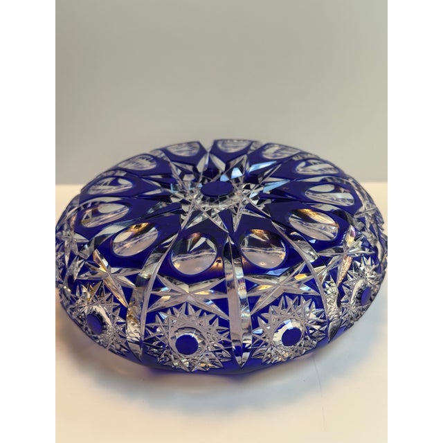 Mid 20th Century Bohemian Blue Cobalt Cut to Clear Two(2) Ashtrays Faceted Cut Diamond Star For Sale - Image 15 of 16