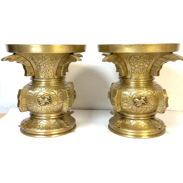 Pair of Monumental Meiji Period Gilt Metal Censors/ Vases For Sale - Image 14 of 18