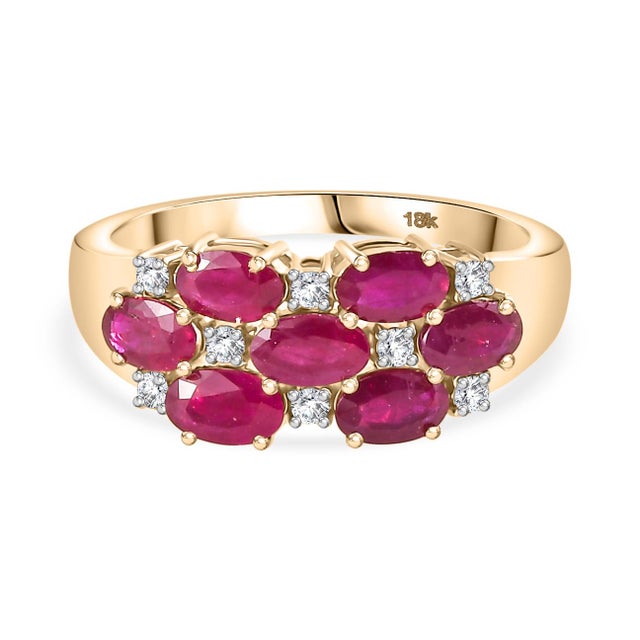 Metal 18k Yellow Gold Ruby Ring With Diamond Wedding Ring Size 7 For Sale - Image 7 of 12
