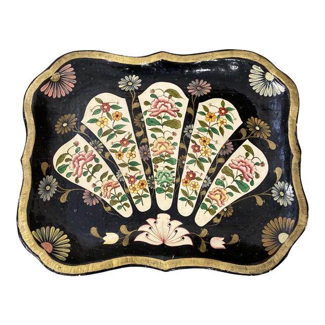 Vintage Chinoiserie Paper Mache Asian Tray Wall Hanging For Sale