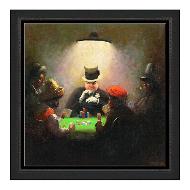 Mid 20th Century W.C. Fields Playing Cards Oil Painting, William Harnden For Sale