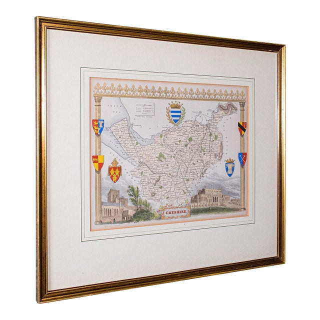Antique Cheshire County Map, English, Atlas Reproduction, Moule, Victorian, 1900 For Sale