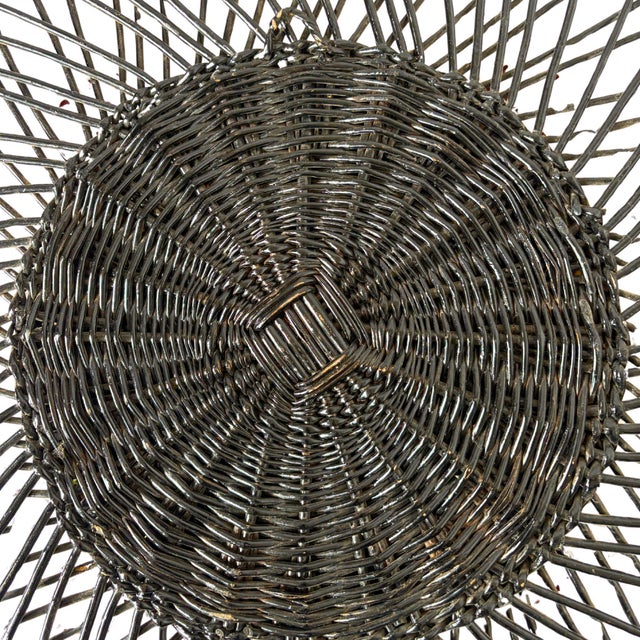 Vintage French Sunburst Mirror in Ebonized Wicker With Convex Glass, Circa 1950s For Sale - Image 6 of 6