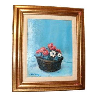 Vintage Original Catalano Botanical Flower Expressionism Oil Painting on Canvas For Sale